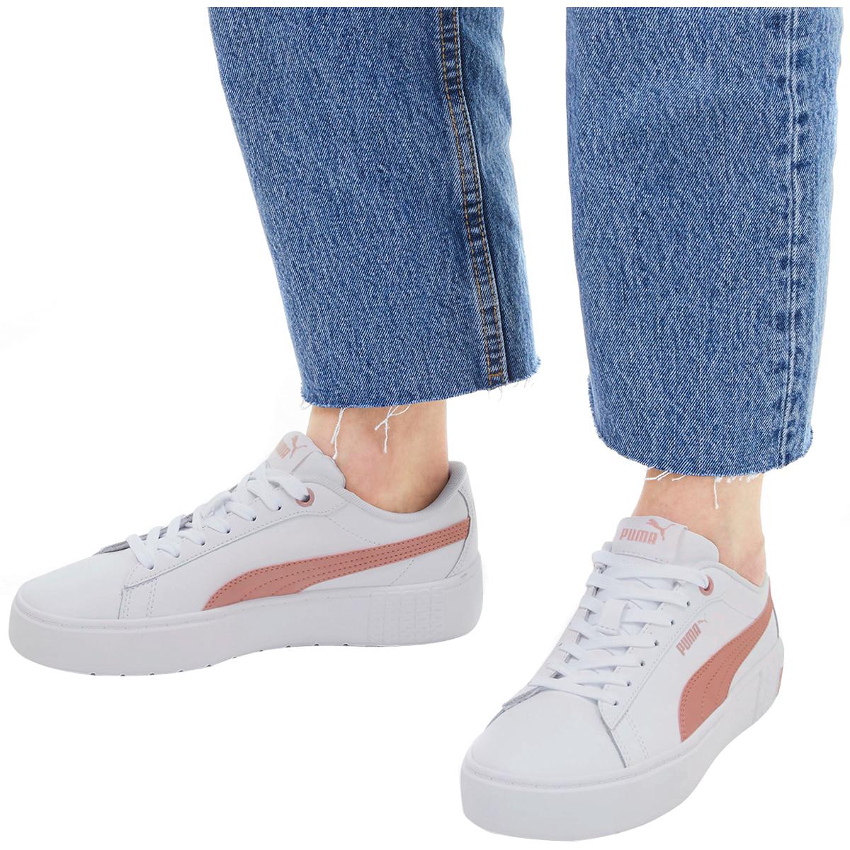 PUMA Women's Smash Platform Shoe White and Pink