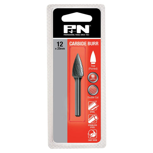 P&N 12x25mm Double Cut 6mm Shank Three Pointed Carbide Burr 918TP12256