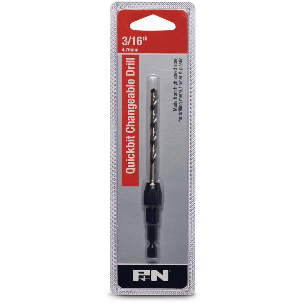 P&N QUICKBITS 3 16inch HSS Jobber Drill Bit and 1 4-Hex Quick-Change Adaptor