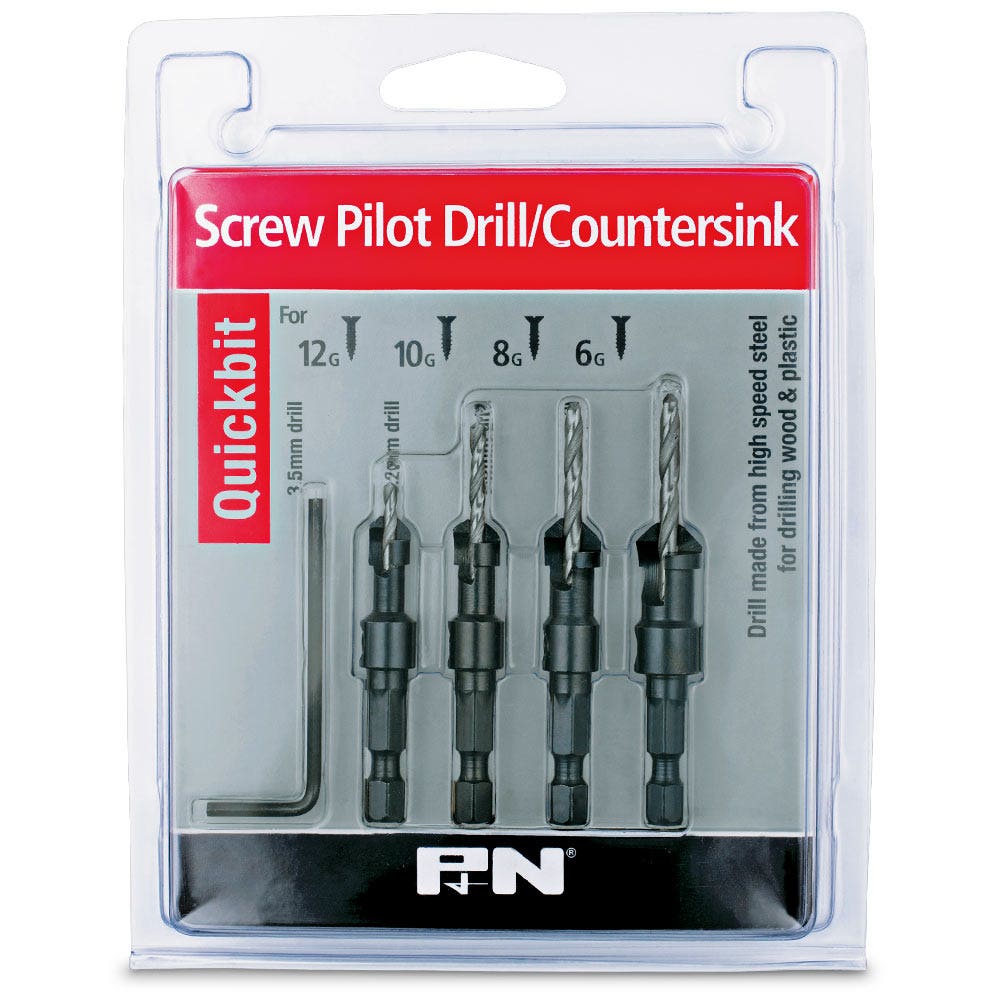 P&N QUICKBITS 3 32-9 64inch HSS Drill and Countersink Set for Wood - 4 Piece