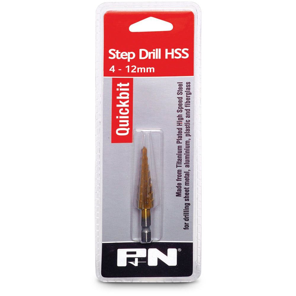 P&N QUICKBITS 4-12mm 8-Step 1 4-Hex HSS-TiN Step Drill Bit