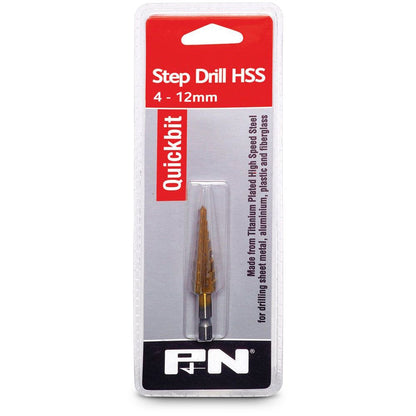 P&N QUICKBITS 4-12mm 8-Step 1 4-Hex HSS-TiN Step Drill Bit