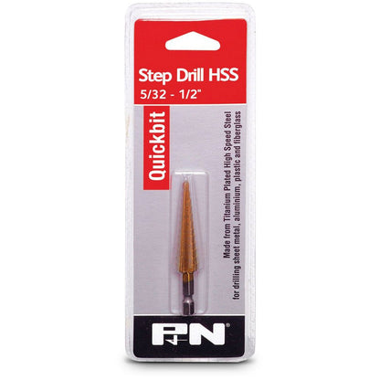 P&N QUICKBITS 5 32-1 2inch 12-Step 1 4-Hex HSS-TiN Step Drill Bit