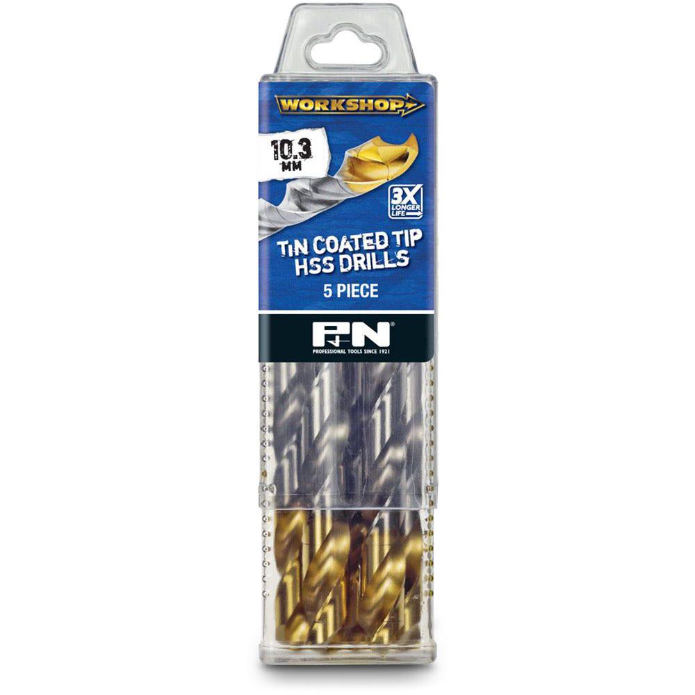 P&N WORKSHOP 10.3 x 133mm HSS-TiN Jobber Drill Bit - 5 Piece