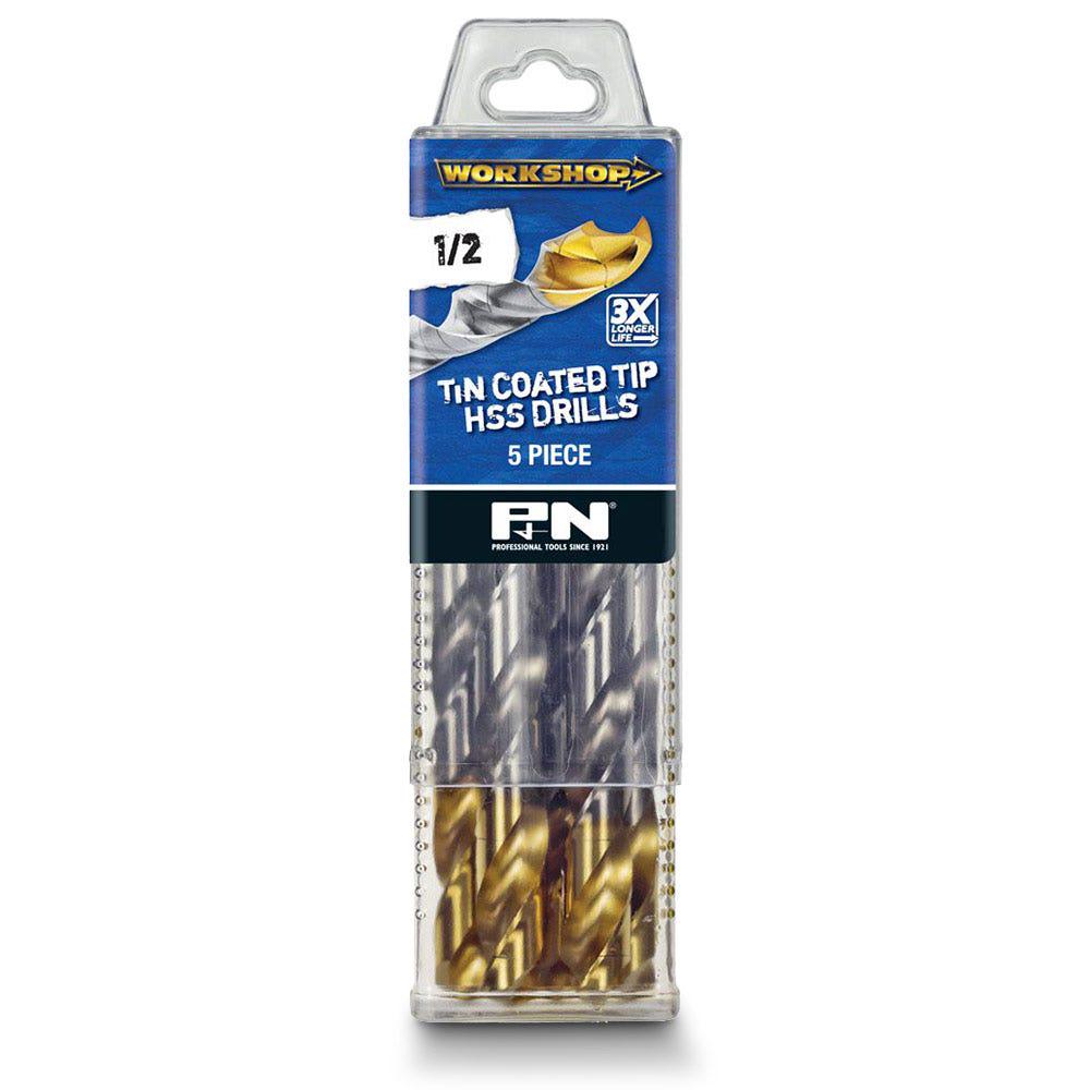 P&N WORKSHOP 1 2inch x 152mm HSS-TiN Jobber Drill Bit - 5 Piece
