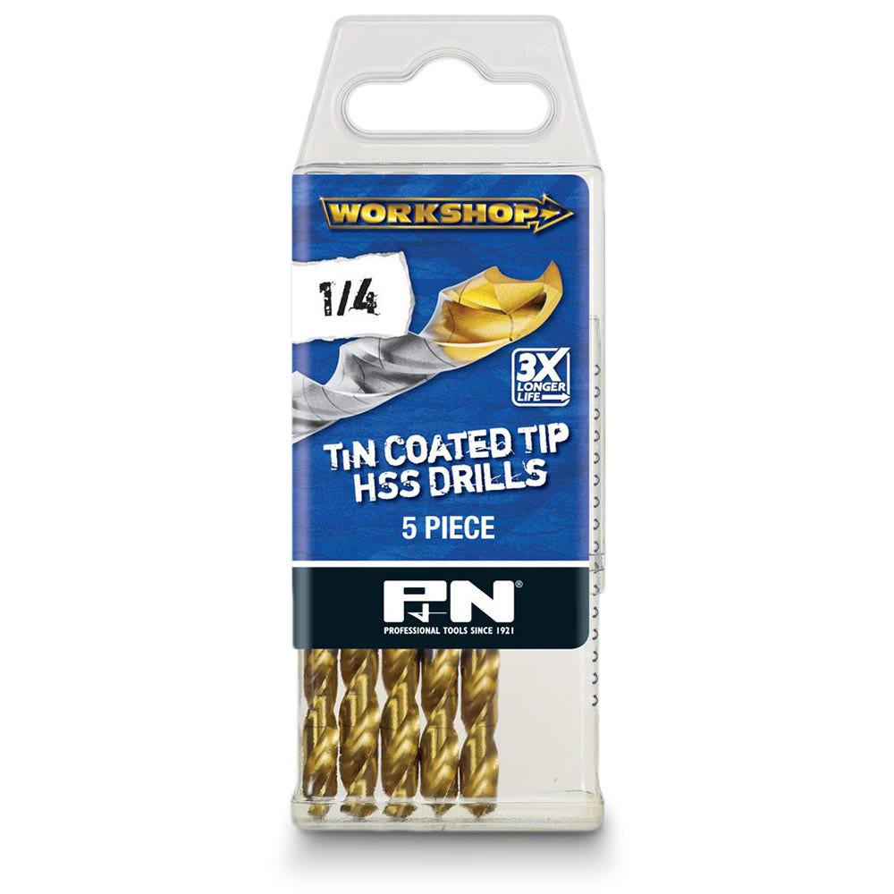 P&N WORKSHOP 1 4inch x 101mm HSS-TiN Jobber Drill Bit - 5 Piece