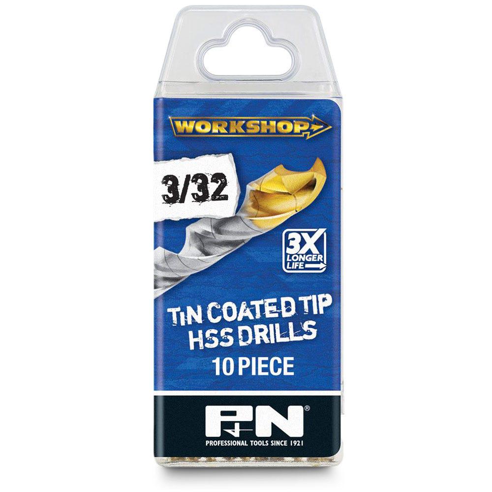 P&N WORKSHOP 3 32inch x 57mm HSS-TiN Jobber Drill Bit - 10 Piece