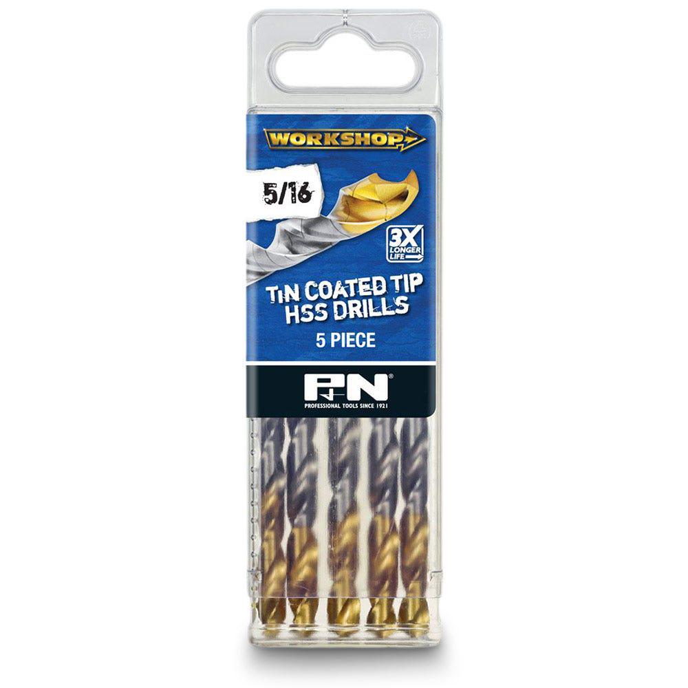 P&N WORKSHOP 5 16inch x 114mm HSS-TiN Jobber Drill Bit - 5 Piece