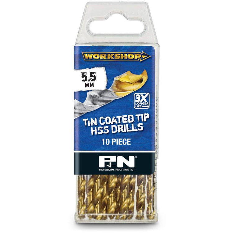 P&N WORKSHOP 5.5 x 93mm HSS-TiN Jobber Drill Bit - 10 Piece