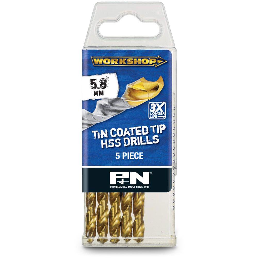 P&N WORKSHOP 5.8 x 93mm HSS-TiN Jobber Drill Bit - 5 Piece