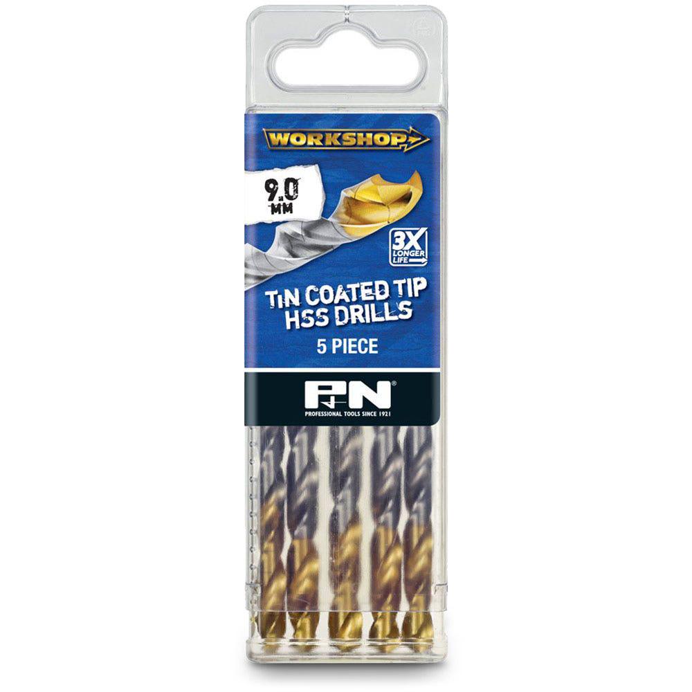 P&N WORKSHOP 9.0 x 125mm HSS-TiN Jobber Drill Bit - 5 Piece