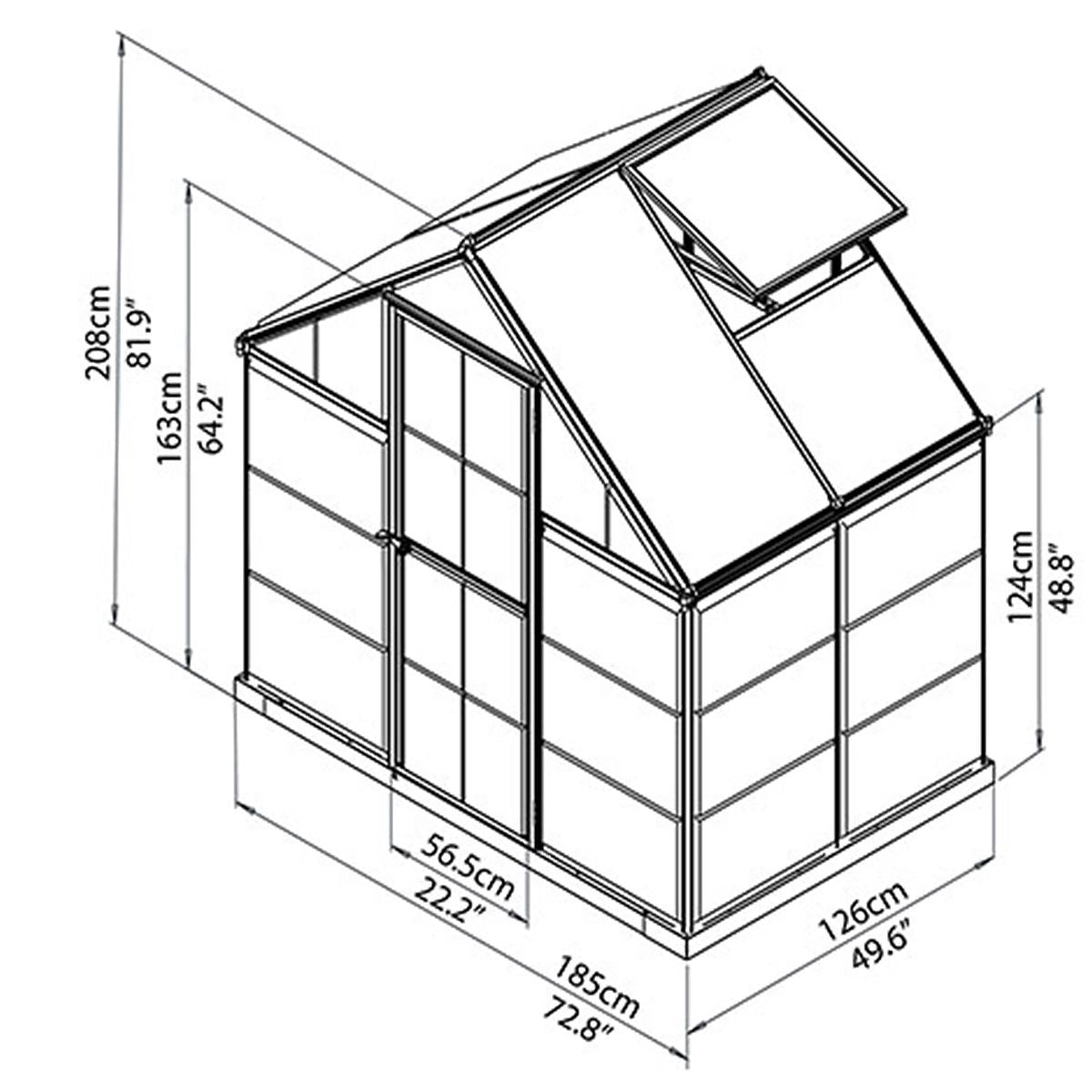 Palram Hybrid Greenhouse 182.9 x 121.9cm With Dark Grey Frame