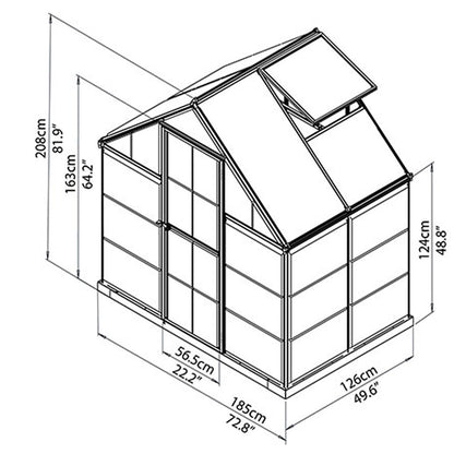 Palram Hybrid Greenhouse 182.9 x 121.9cm With Dark Grey Frame