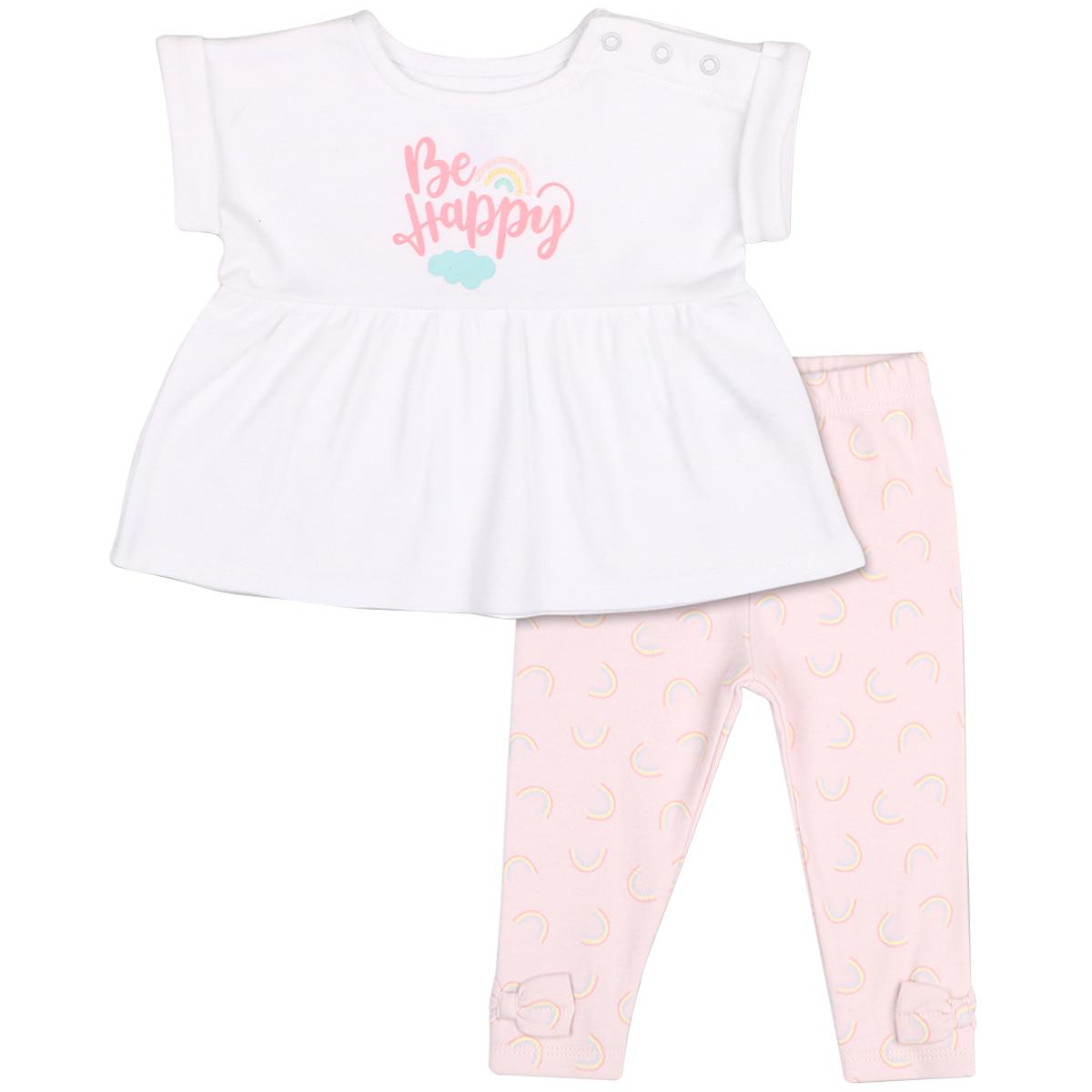 Peanut Shell Baby Clothes Set 2pc White Top and Pink Pant