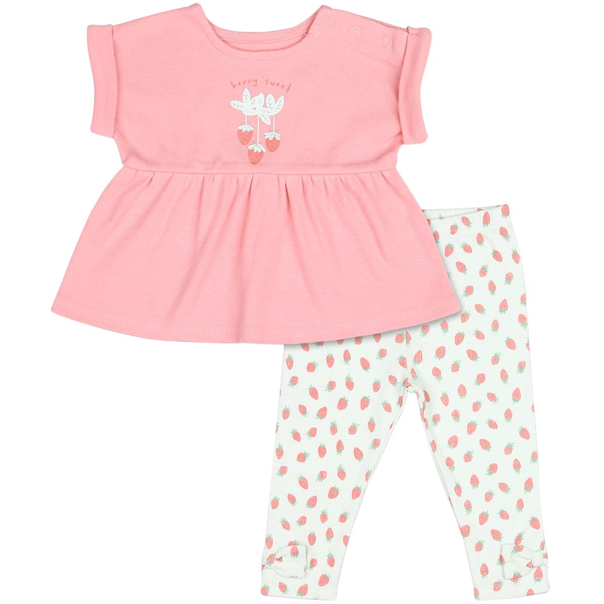 Peanut Shell Baby Clothes Set 2pc White Top and Pink Pant