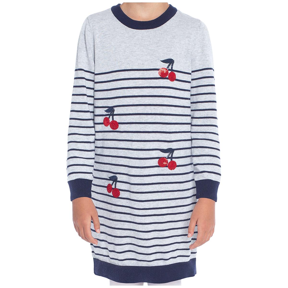 Pekkle Girls' Sweater Dress Cherries, Flowers and Hearts