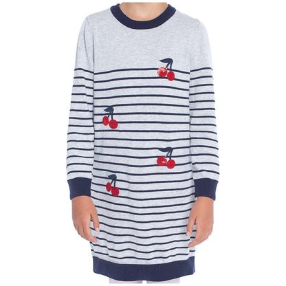 Pekkle Girls' Sweater Dress Cherries, Flowers and Hearts
