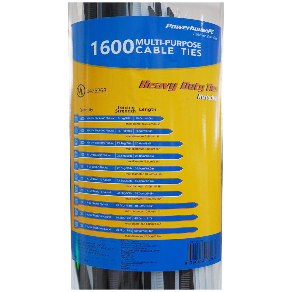 Powerhouse PC Heavy Duty Multi-Purpose Cable Tie 1600 Pieces