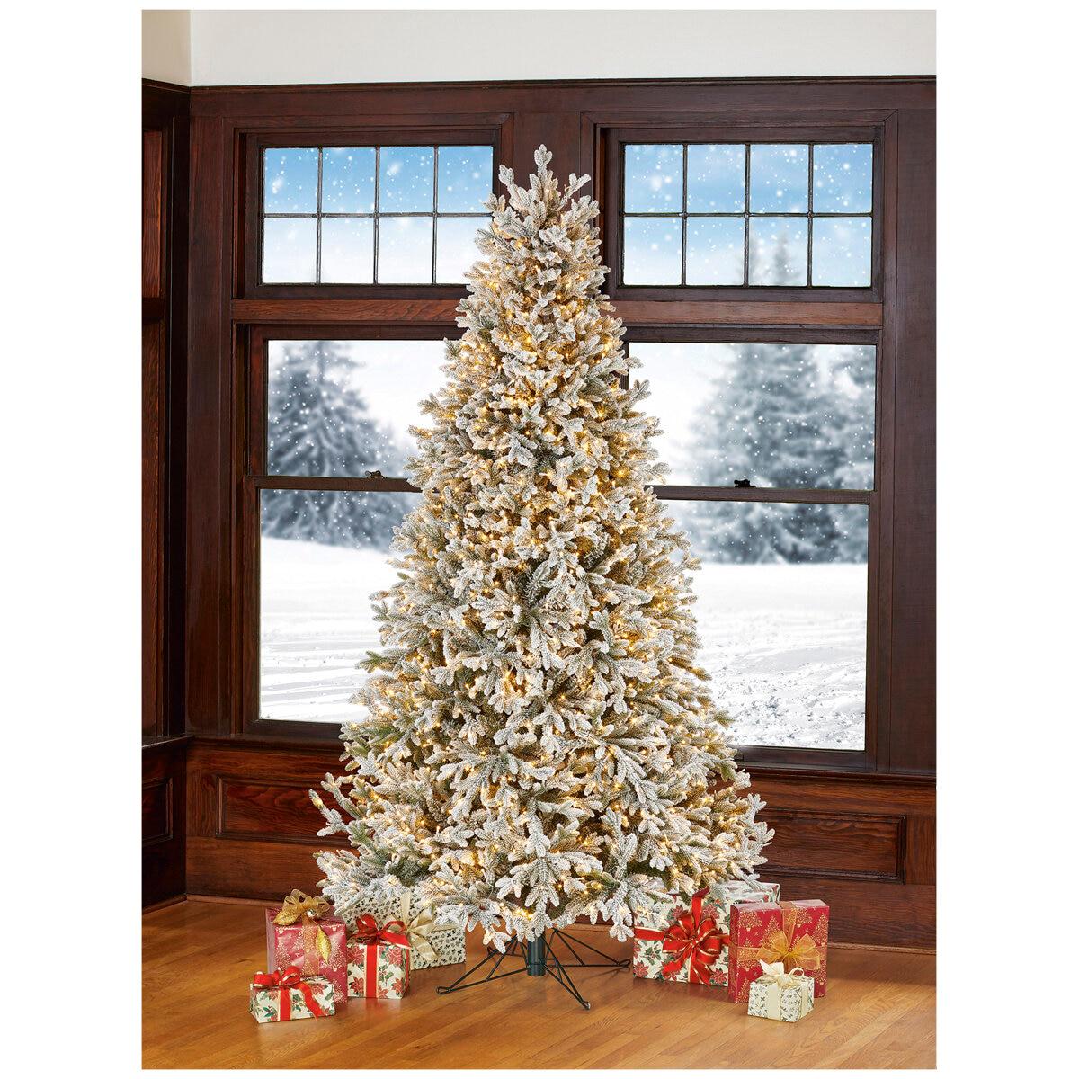 Pre-Lit Aspen Flocked Glitter Christmas Tree 2.2M