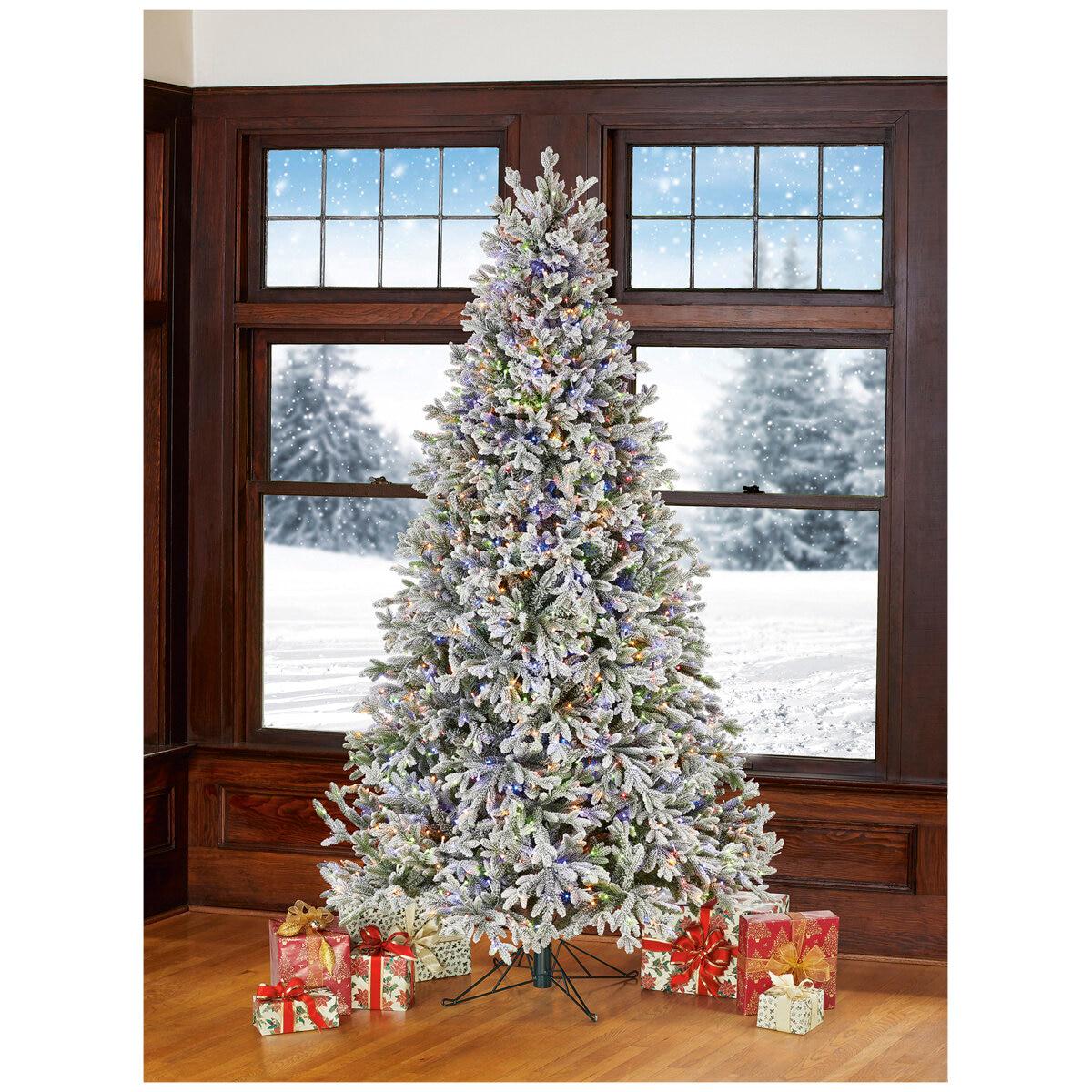 Pre-Lit Aspen Flocked Glitter Christmas Tree 2.2M