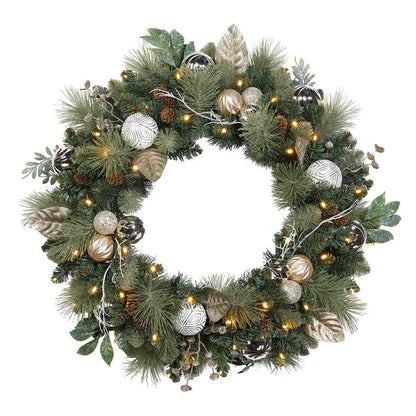 Pre-Lit Decorated Wreath White Gold 76.2 cm
