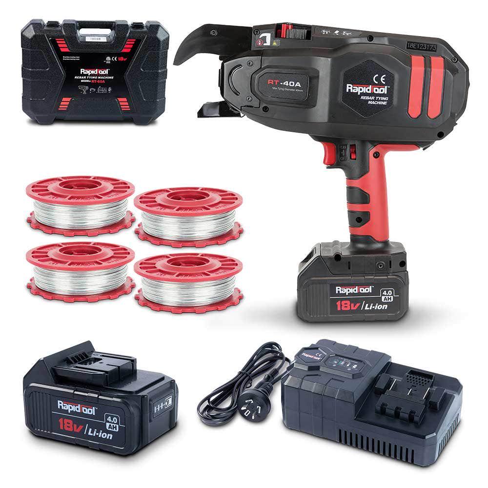 RAPIDTOOL 18V Brushless 2 X 4.0Ah 40mm Rebar Tying Tool Kit RT-40A
