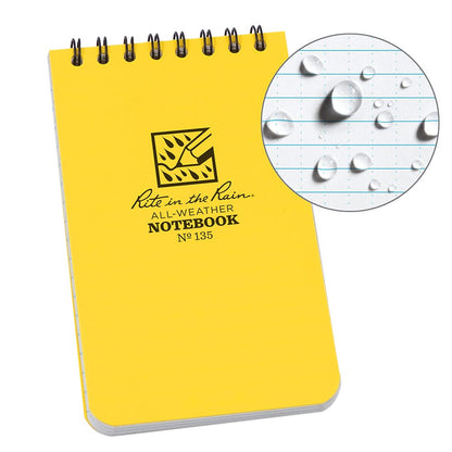 RITE IN THE RAIN Top Spiral 3 x 5 Polydura Notebook - Universal - Yellow XR135