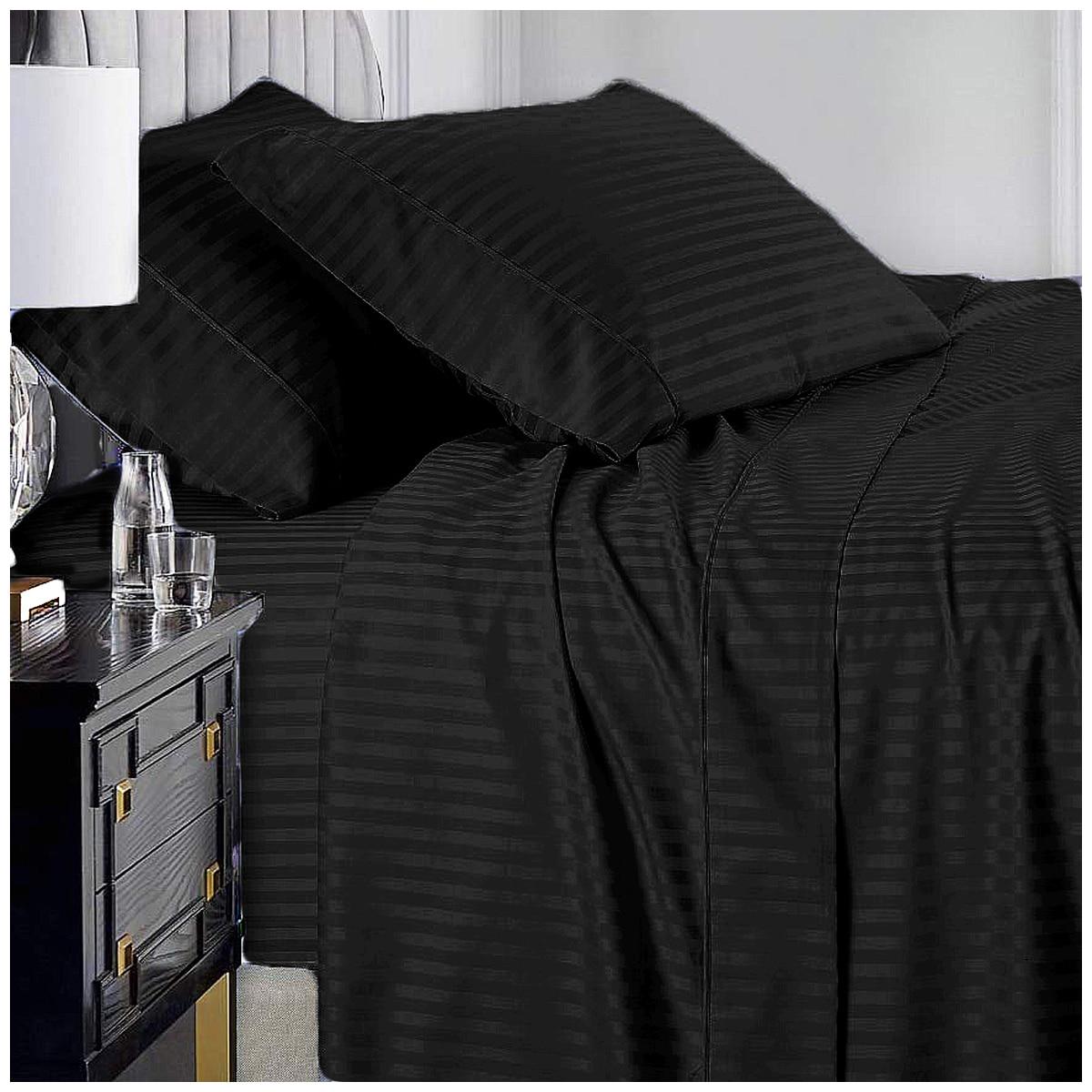 Ramesses 1000 Thread Count Pima Cotton Narrow Stripe Queen Sheet Set Ice Blue