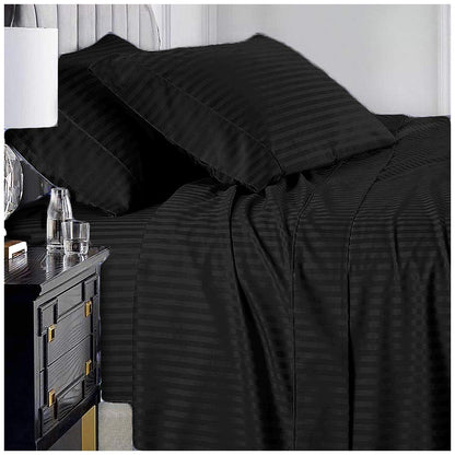 Ramesses 1000 Thread Count Pima Cotton Narrow Stripe Queen Sheet Set Mocha