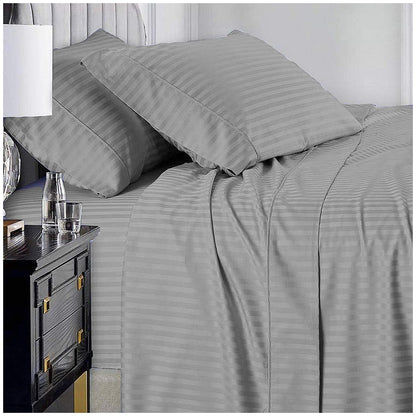 Ramesses 1000 Thread Count Pima Cotton Narrow Stripe Queen Sheet Set Ice Blue