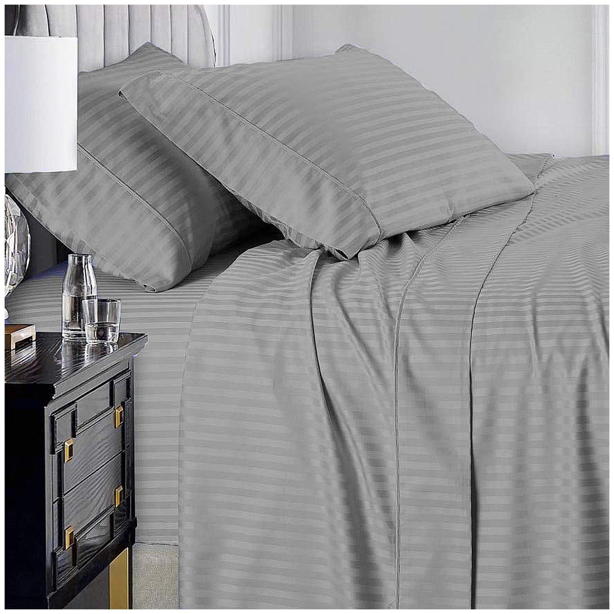 Ramesses 1000 Thread Count Pima Cotton Narrow Stripe Queen Sheet Set Mocha