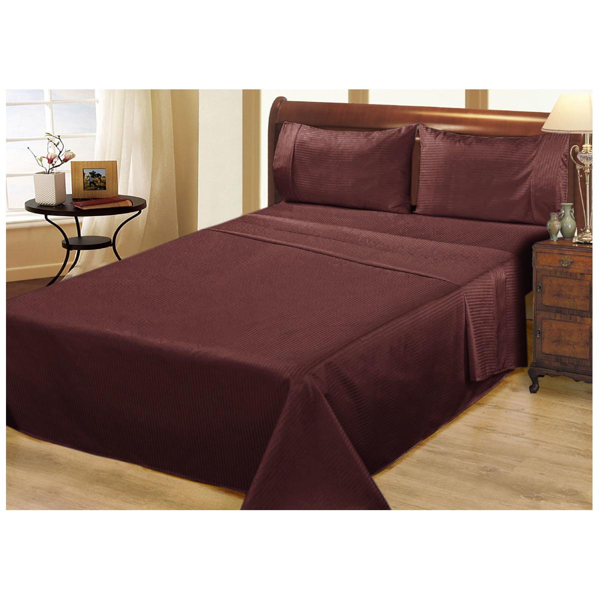 Ramesses 1000 Thread Count Pima Cotton Narrow Stripe Queen Sheet Set Mocha