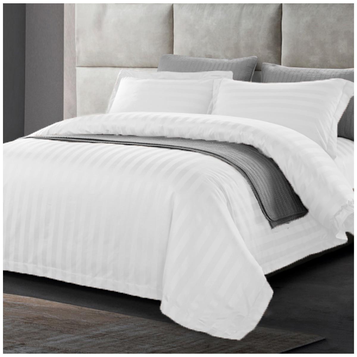 Ramesses 1200 Thread Count Cotton Sateen Stripe King Quilt Cover Set Cream