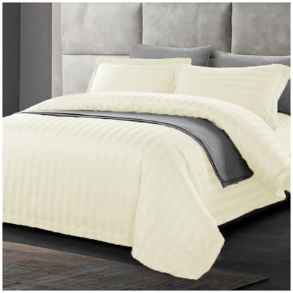 Ramesses 1200 Thread Count Cotton Sateen Stripe Queen Quilt Cover Set White