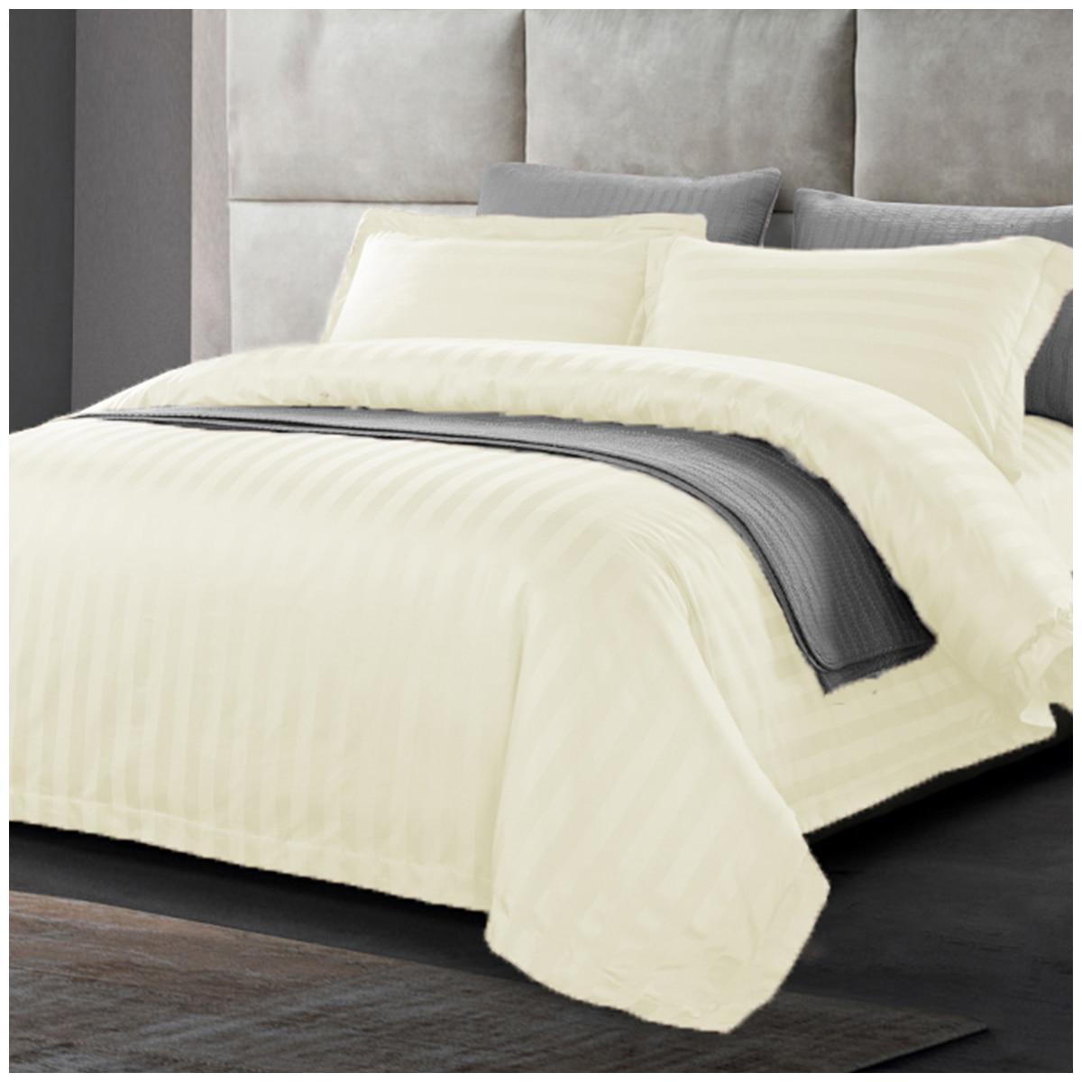 Ramesses 1200 Thread Count Cotton Sateen Stripe Queen Quilt Cover Set Coffee