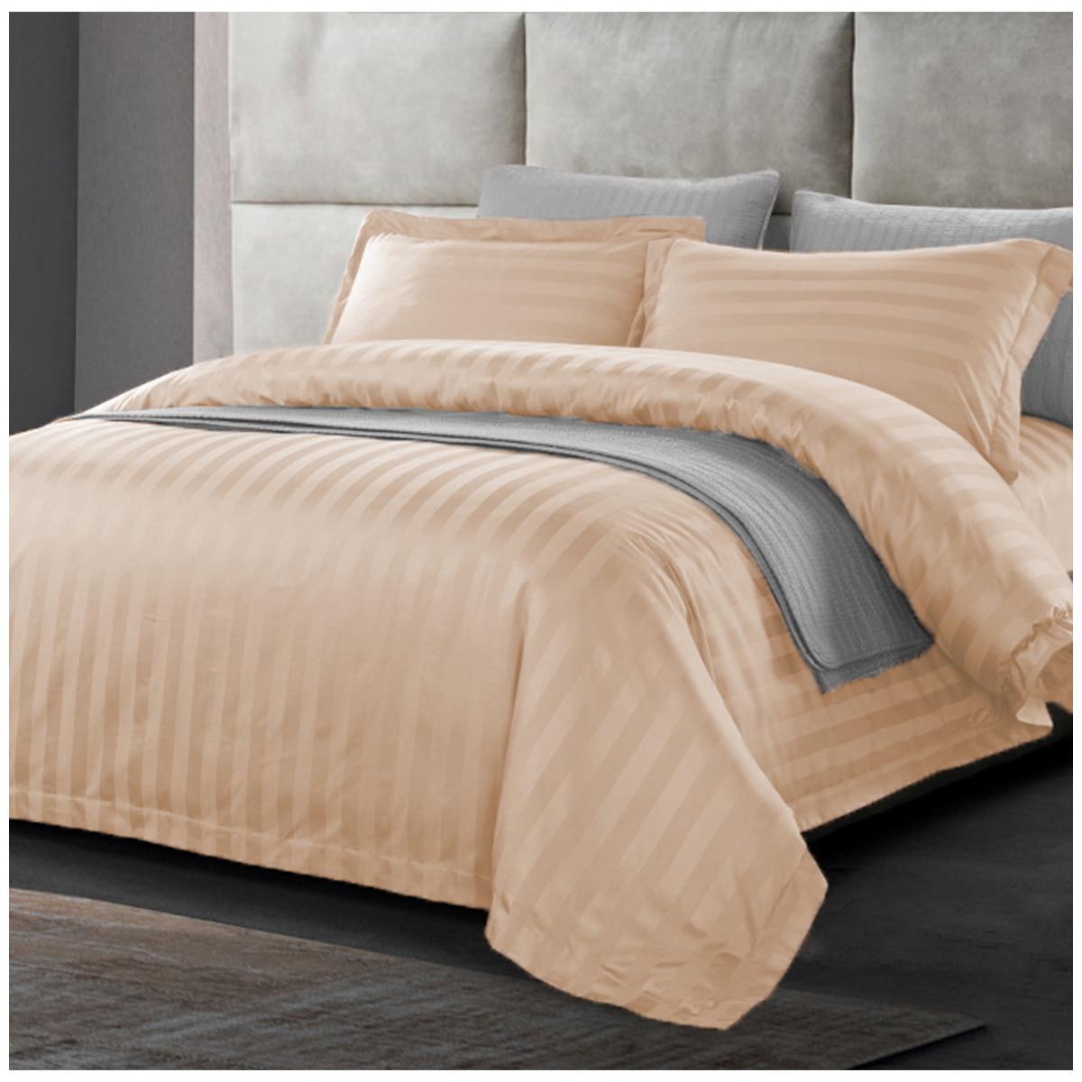 Ramesses 1200 Thread Count Cotton Sateen Stripe King Quilt Cover Set Cream