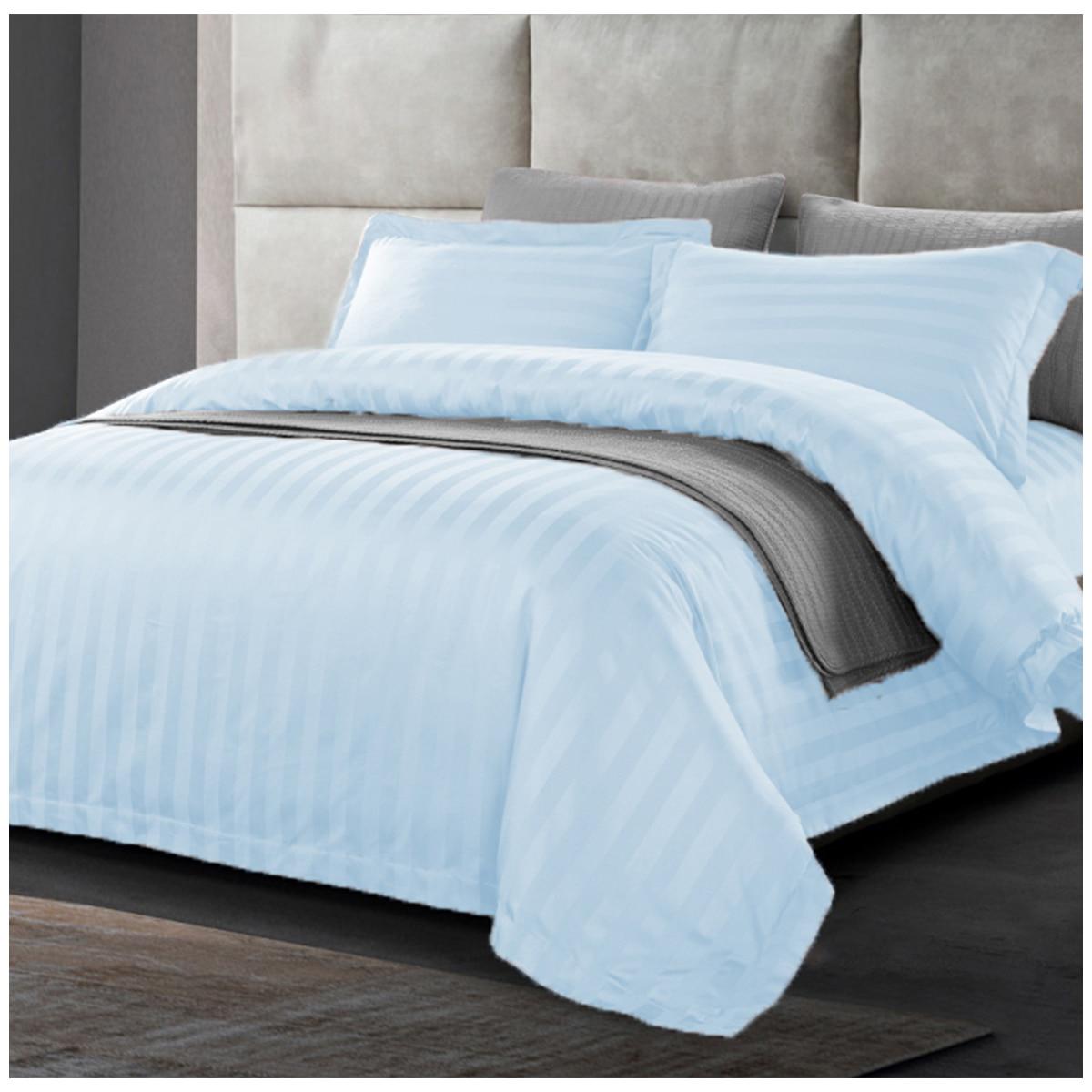 Ramesses 1200 Thread Count Cotton Sateen Stripe Queen Quilt Cover Set Cream