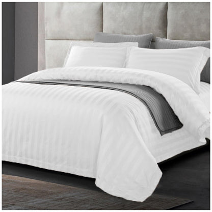 Ramesses 1200 Thread Count Cotton Sateen Stripe Queen Quilt Cover Set White