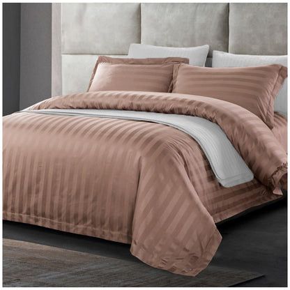 Ramesses 1200 Thread Count Cotton Sateen Stripe Queen Quilt Cover Set Chocolate