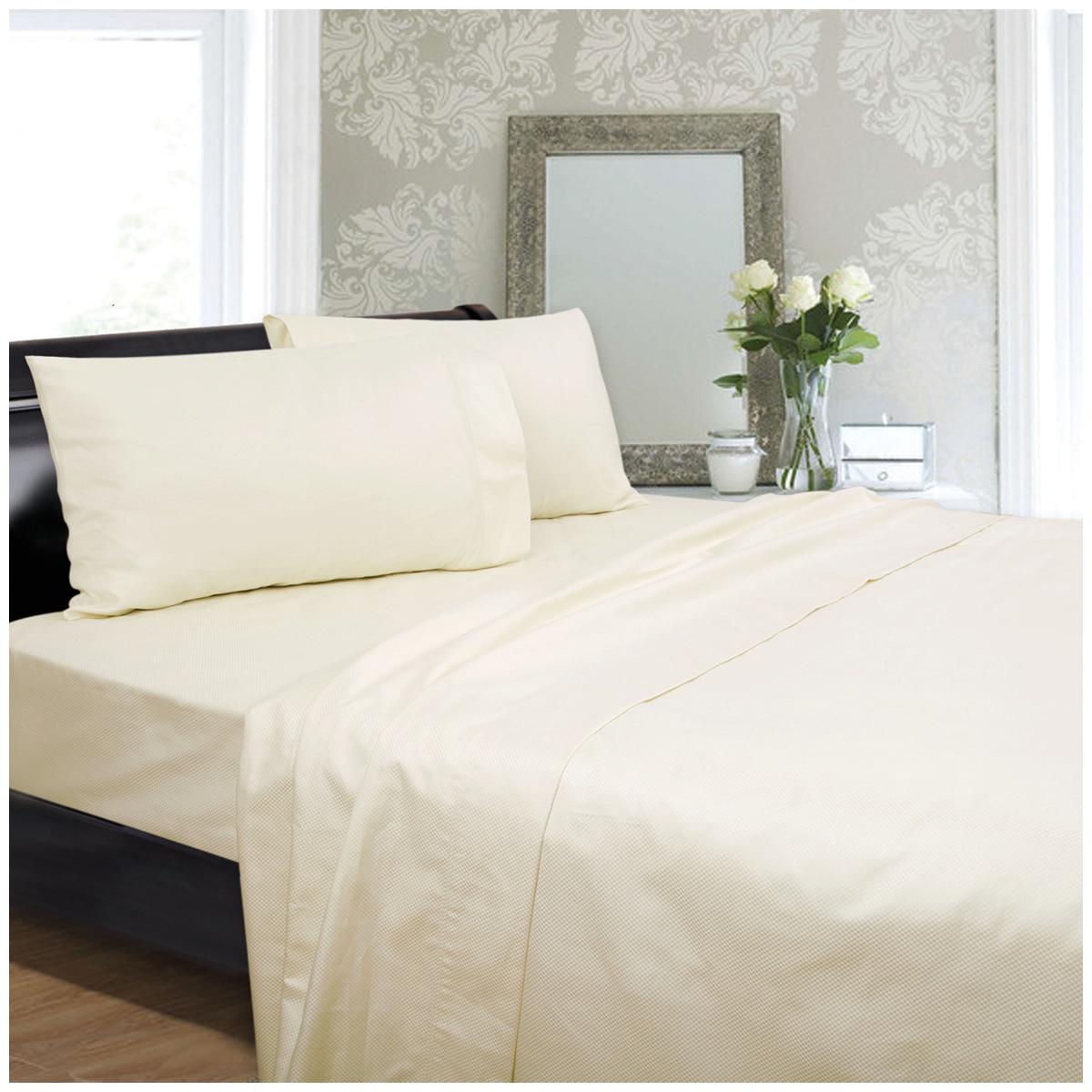 Ramesses 1350 Thread Count Diamond Check Cotton Sateen Queen Sheet Set White