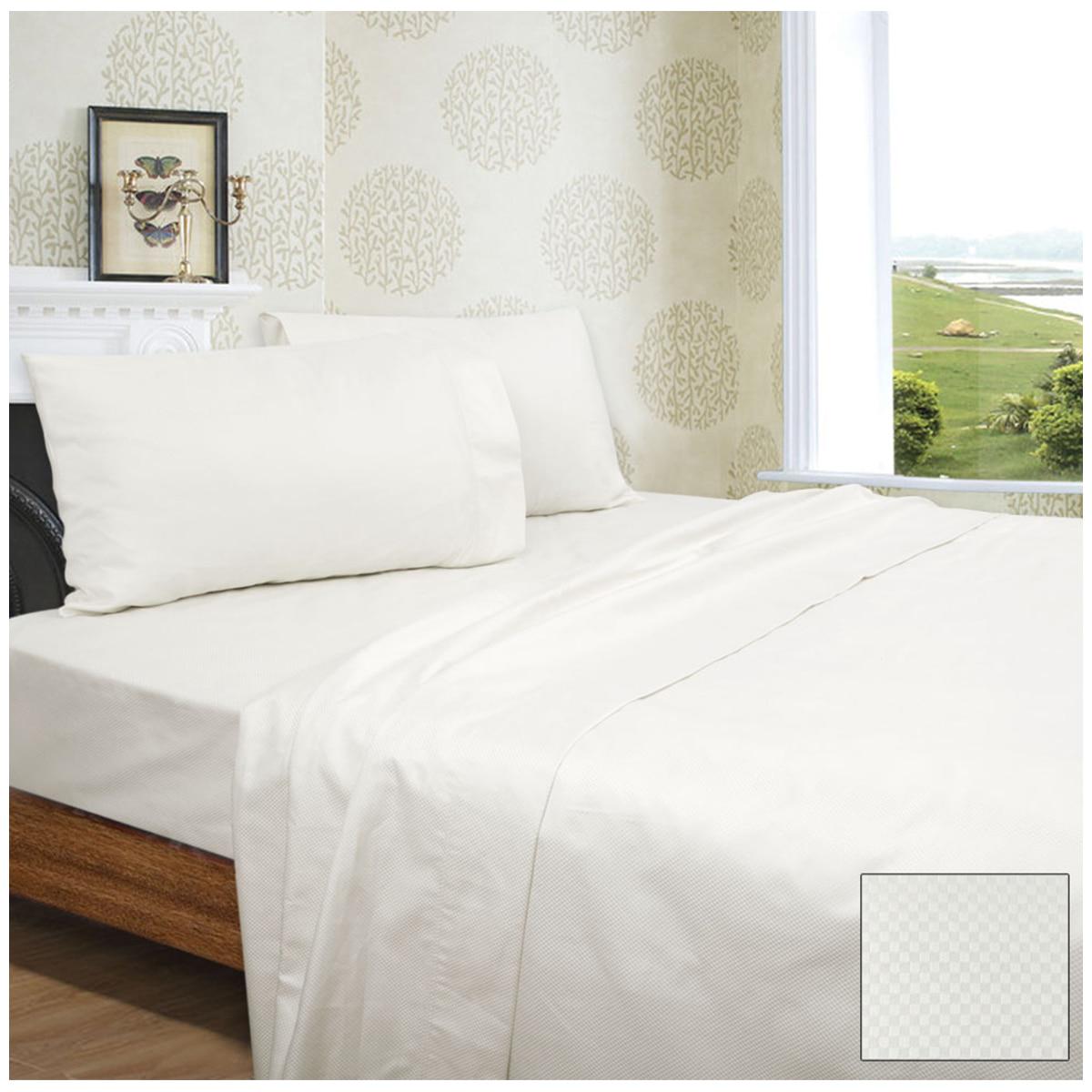 Ramesses 1350 Thread Count Diamond Check Cotton Sateen King Sheet Set Charcoal