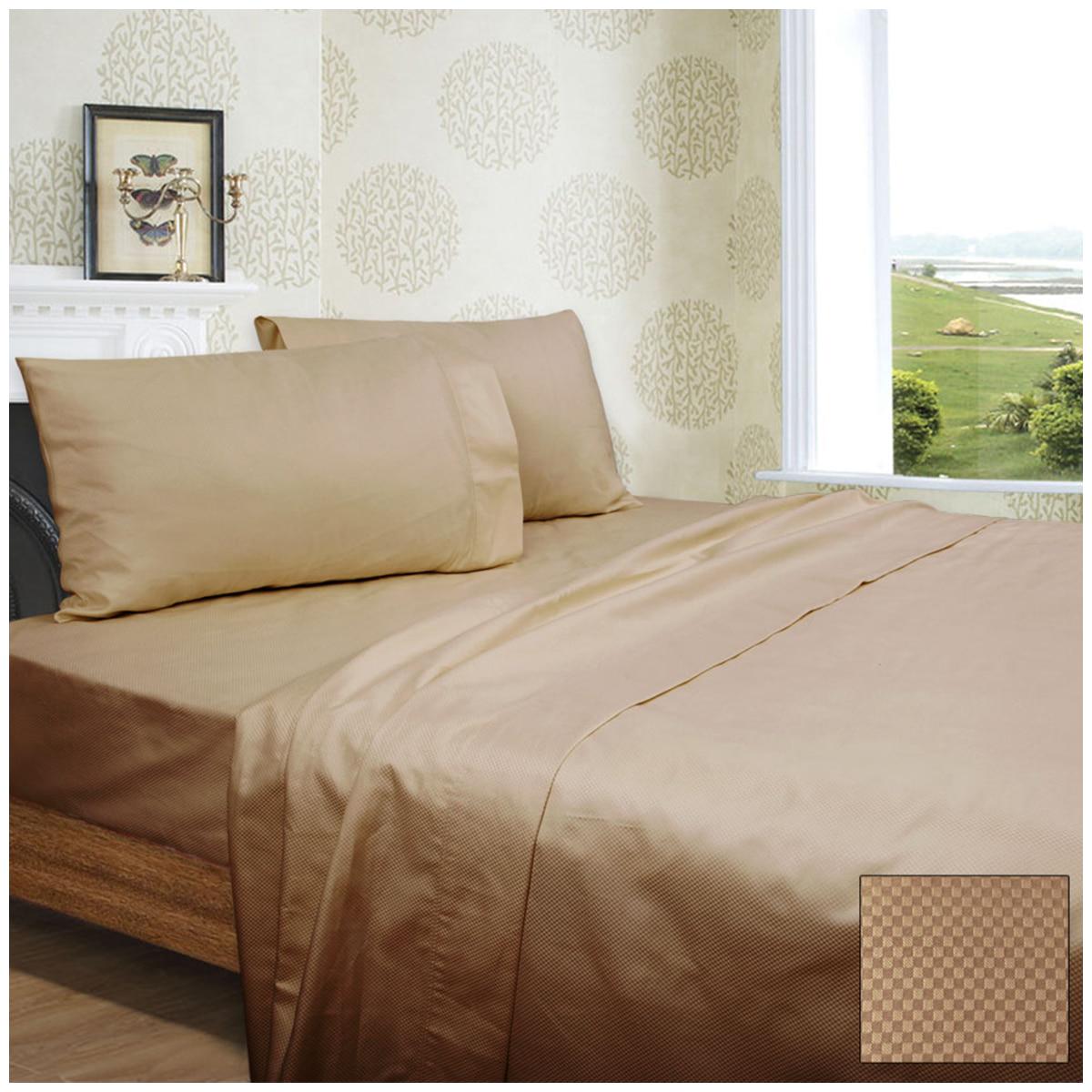 Ramesses 1350 Thread Count Diamond Check Cotton Sateen Queen Sheet Set Linen