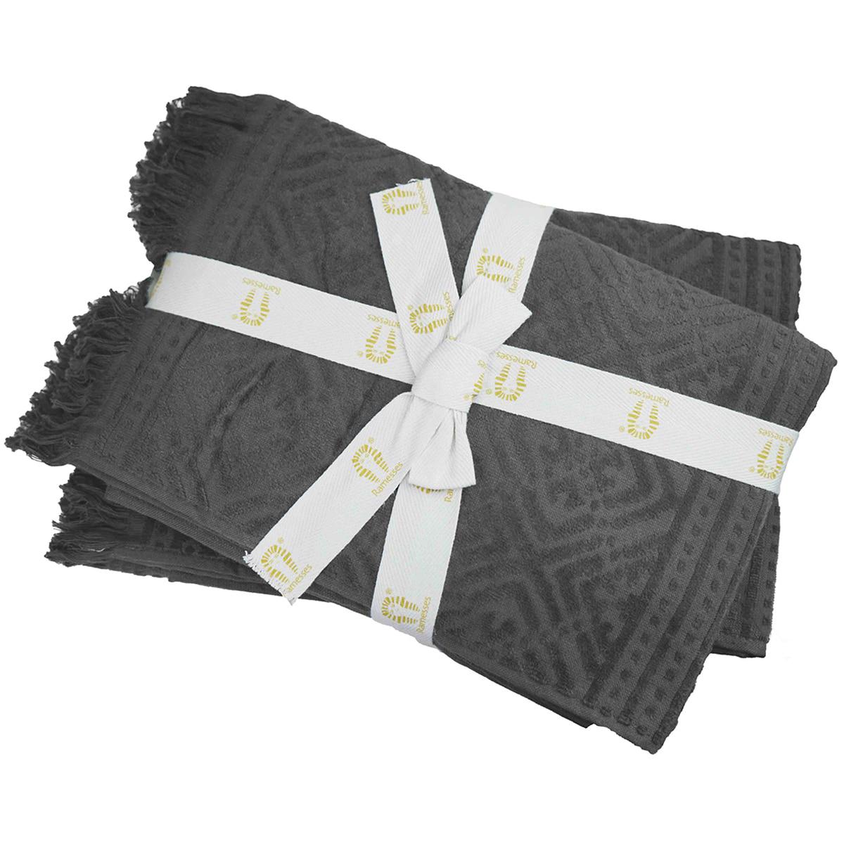 Ramesses Jacquard Velour Cotton Bath Towel Charcoal 2 Pack