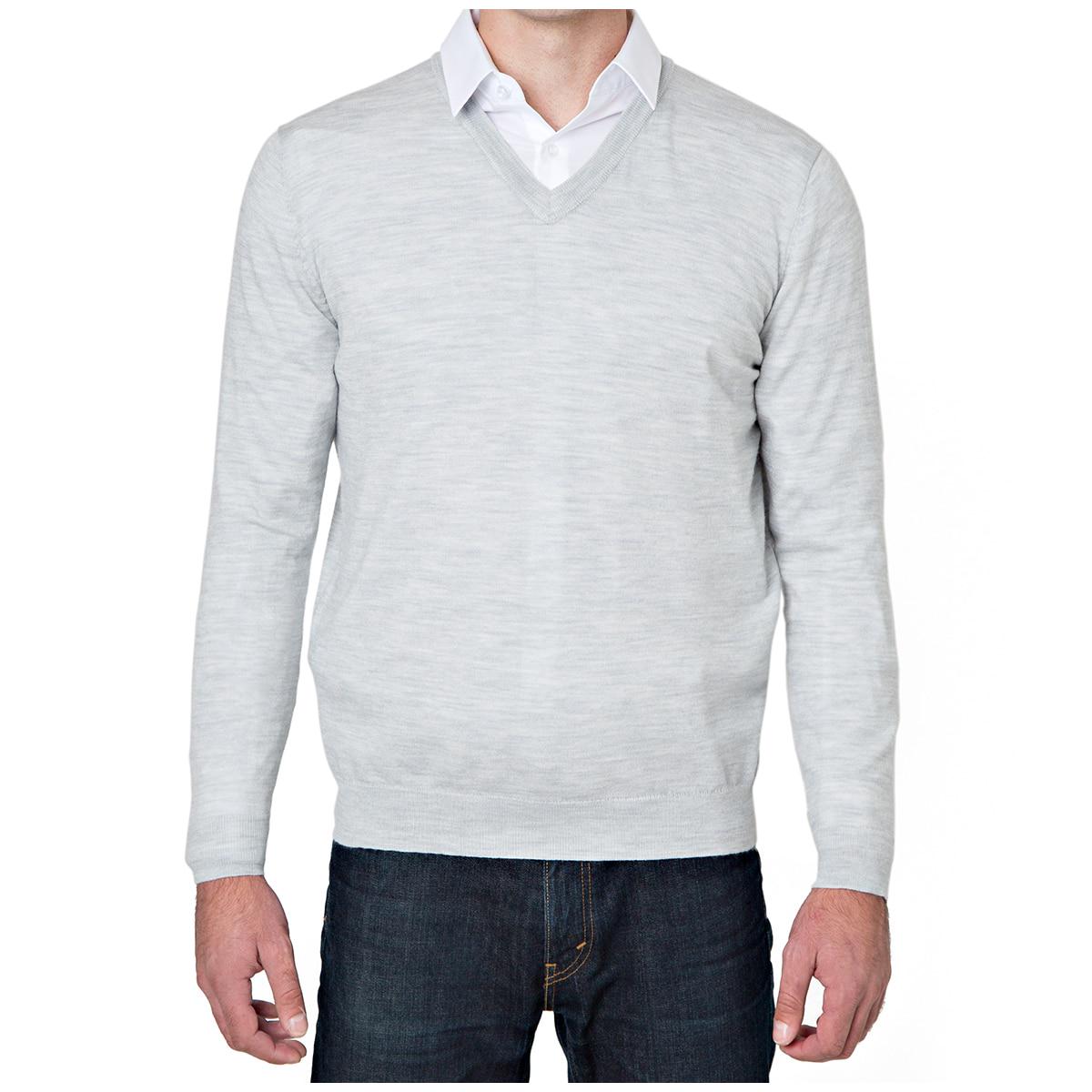 Rough Dress Men's V-Neck Merino Wool Blend Sweater Black and Navy