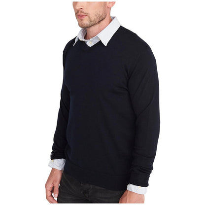 Rough Dress Men's V-Neck Merino Wool Blend Sweater Black and Navy