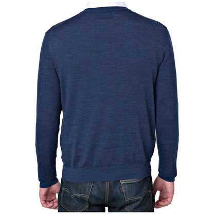 Rough Dress Men's V-Neck Merino Wool Blend Sweater Blue