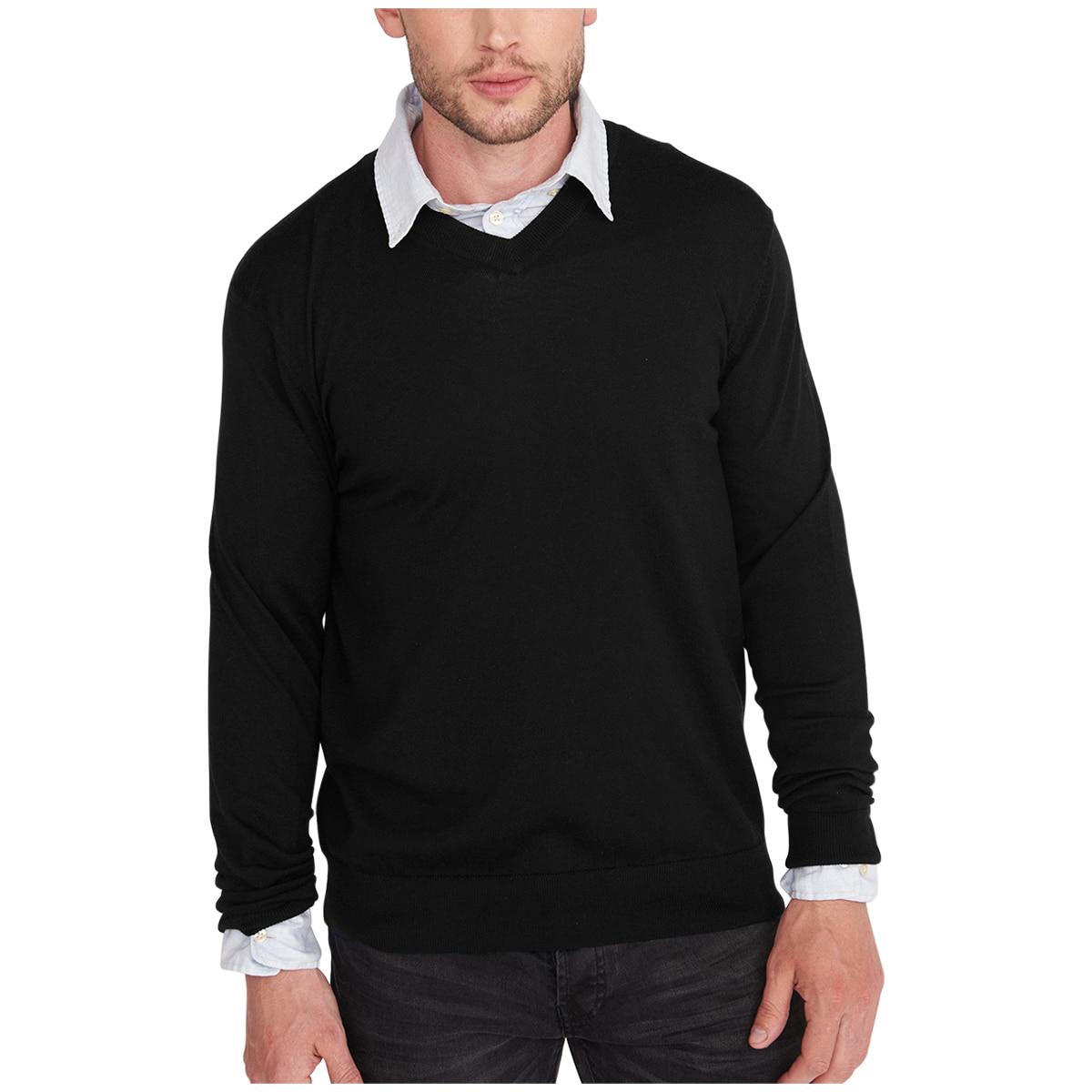 Rough Dress Men's V-Neck Merino Wool Blend Sweater Blue