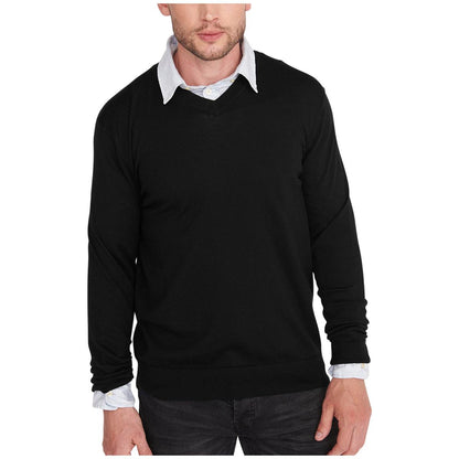 Rough Dress Men's V-Neck Merino Wool Blend Sweater Black