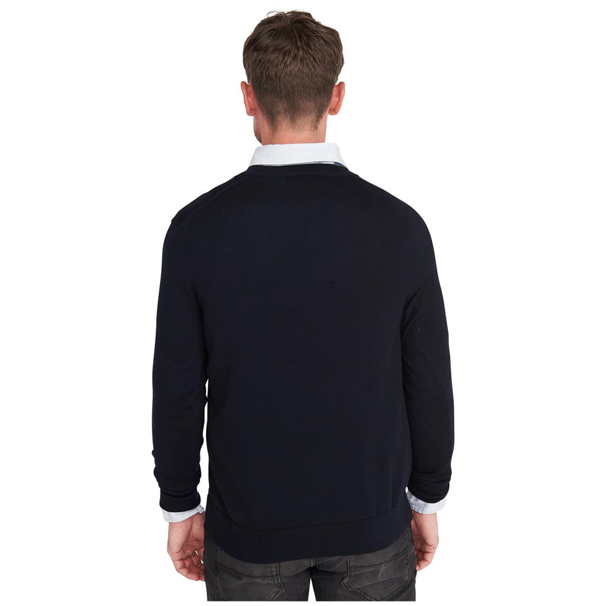 Rough Dress Men's V-Neck Merino Wool Blend Sweater Black and Navy