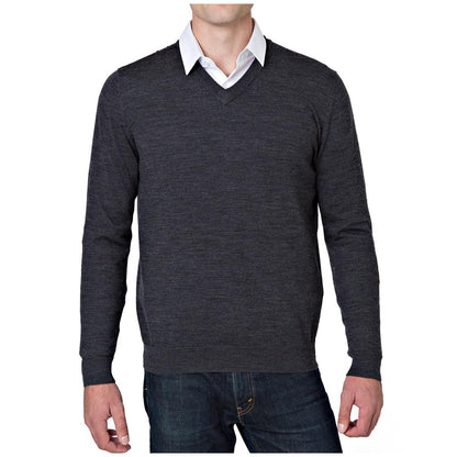 Rough Dress Men's V-Neck Merino Wool Blend Sweater Blue